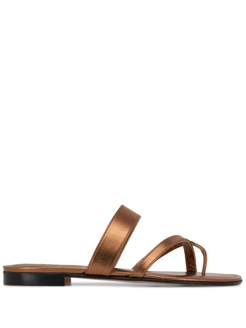 Manolo Blahnik Susa multi-strap metallic slides - Brown von Manolo Blahnik