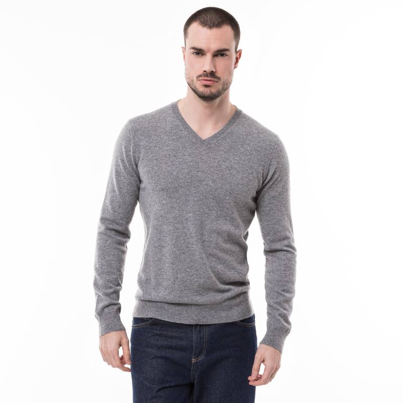 Cashmere-pullover, V-neck Herren Grau Melange S von Manor Man