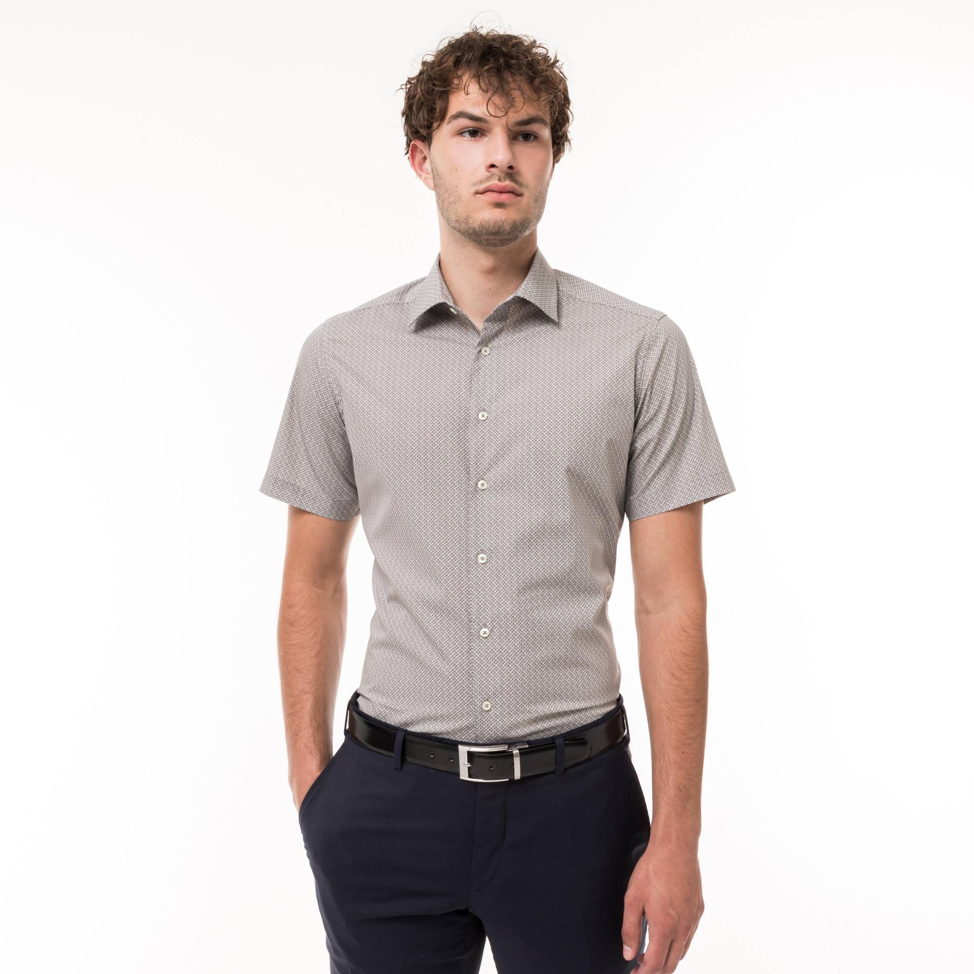 Hemd, Modern Fit, Kurzarm Herren Taupe L von Manor Man