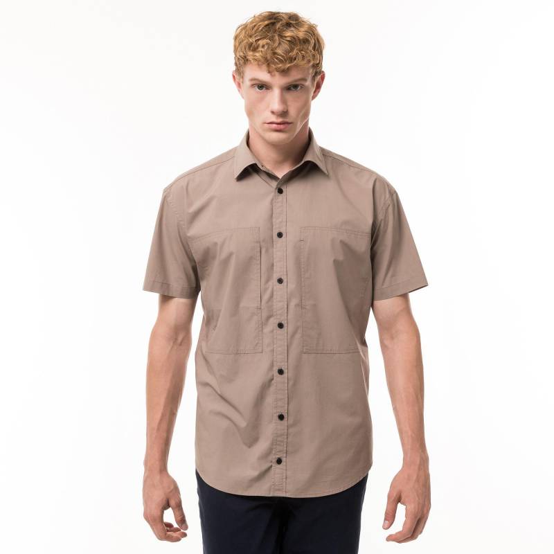 Hemd, Classic Fit, Kurzarm Herren Taupe L von Manor Man