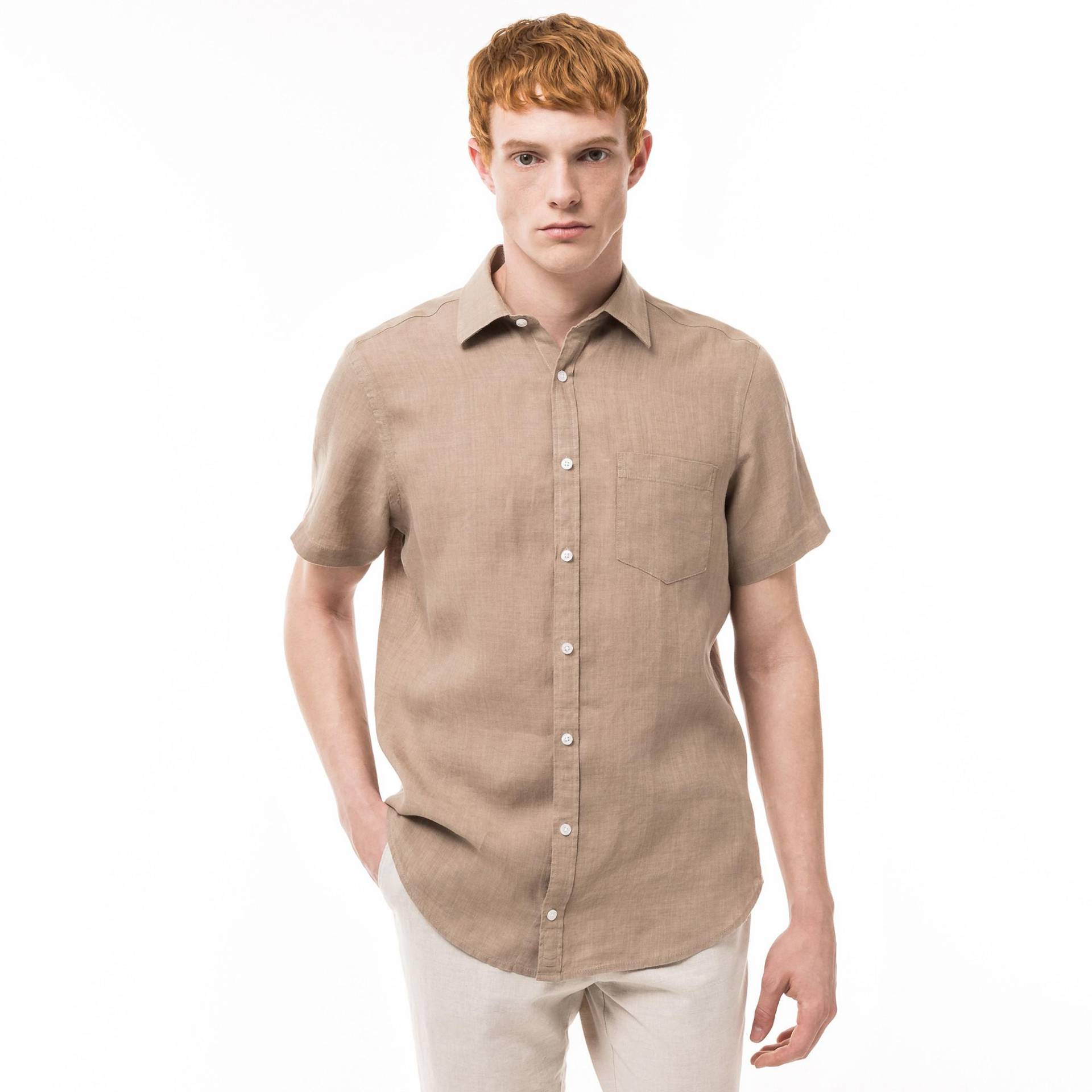 Hemd, Classic Fit, Kurzarm Herren Taupe M von Manor Man