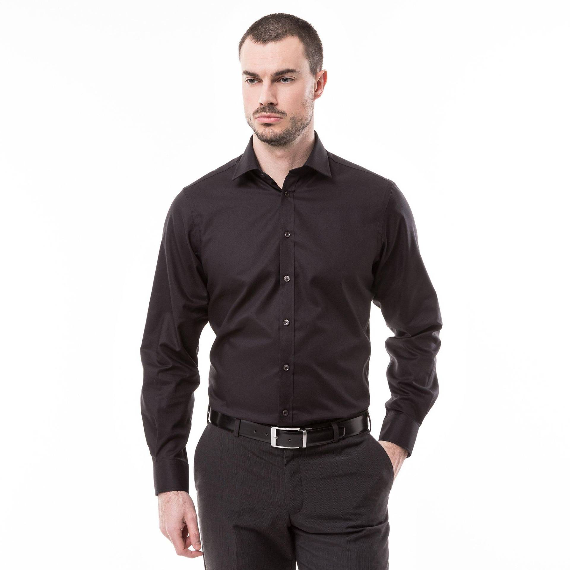 Hemd, Classic Fit, Langarm Herren Black M von Manor Man