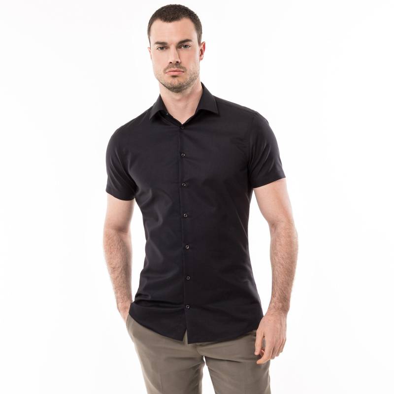 Hemd, Modern Fit, Kurzarm Herren Black L von Manor Man