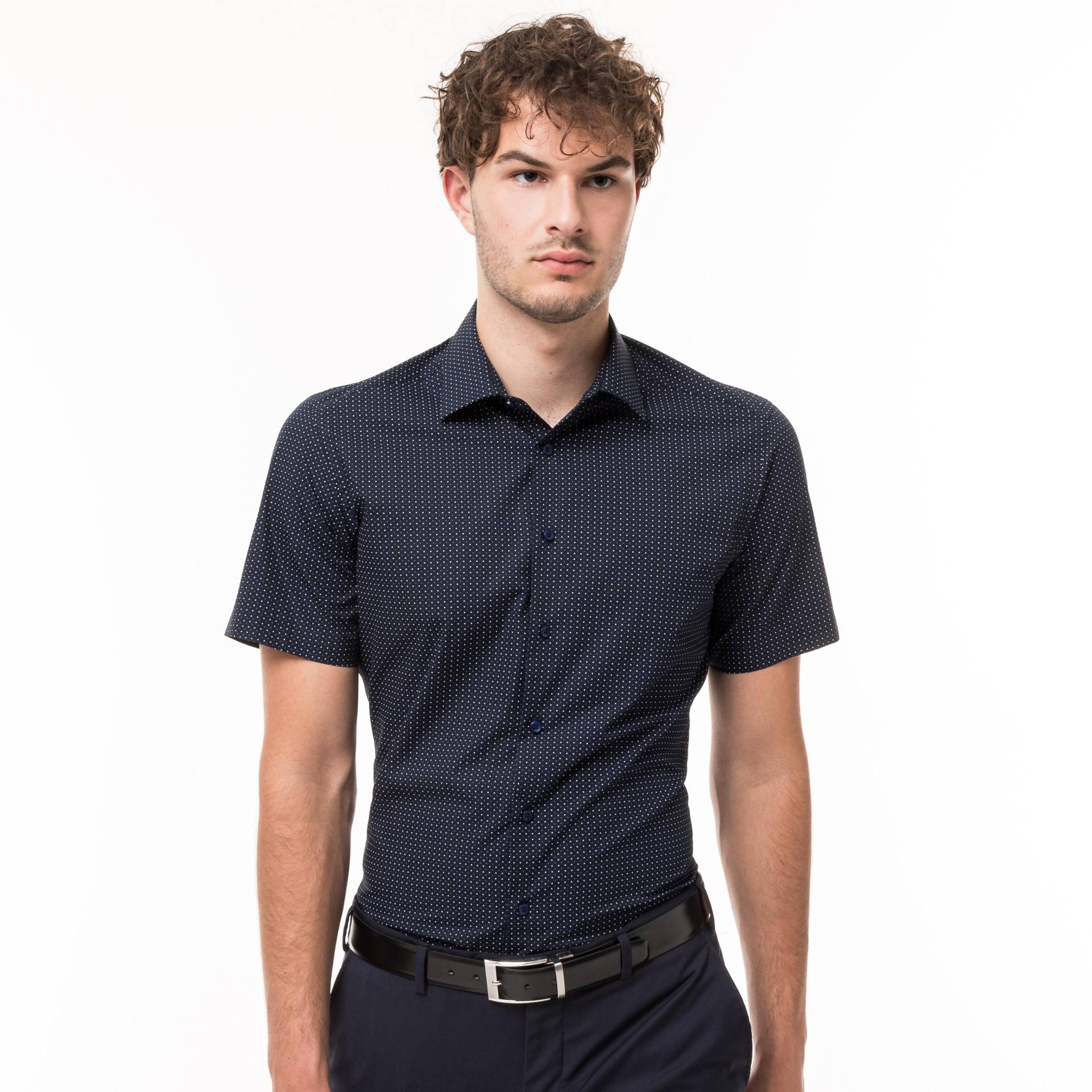 Hemd, Modern Fit, Kurzarm Herren Marine L von Manor Man