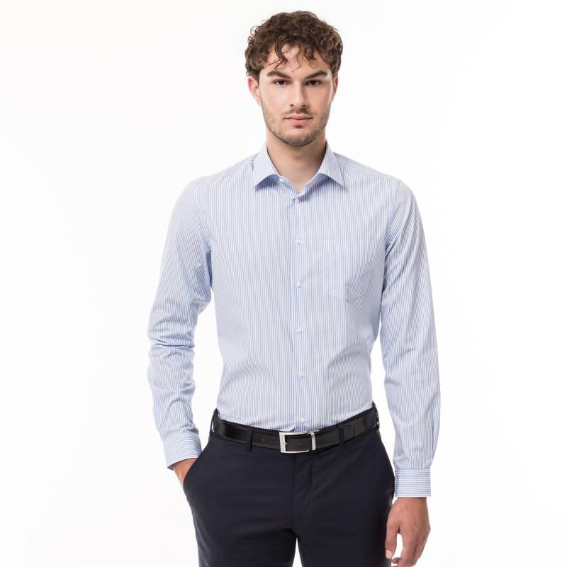 Hemd, Modern Fit, Langarm Herren Blau L von Manor Man