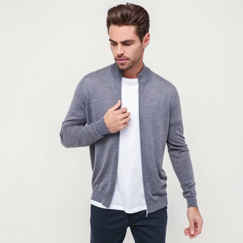 Kurze Strickjacke Herren Grau Melange L von Manor Man