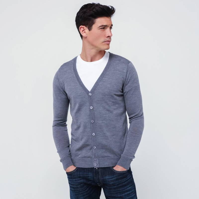 Kurze Strickjacke Herren Grau Melange L von Manor Man