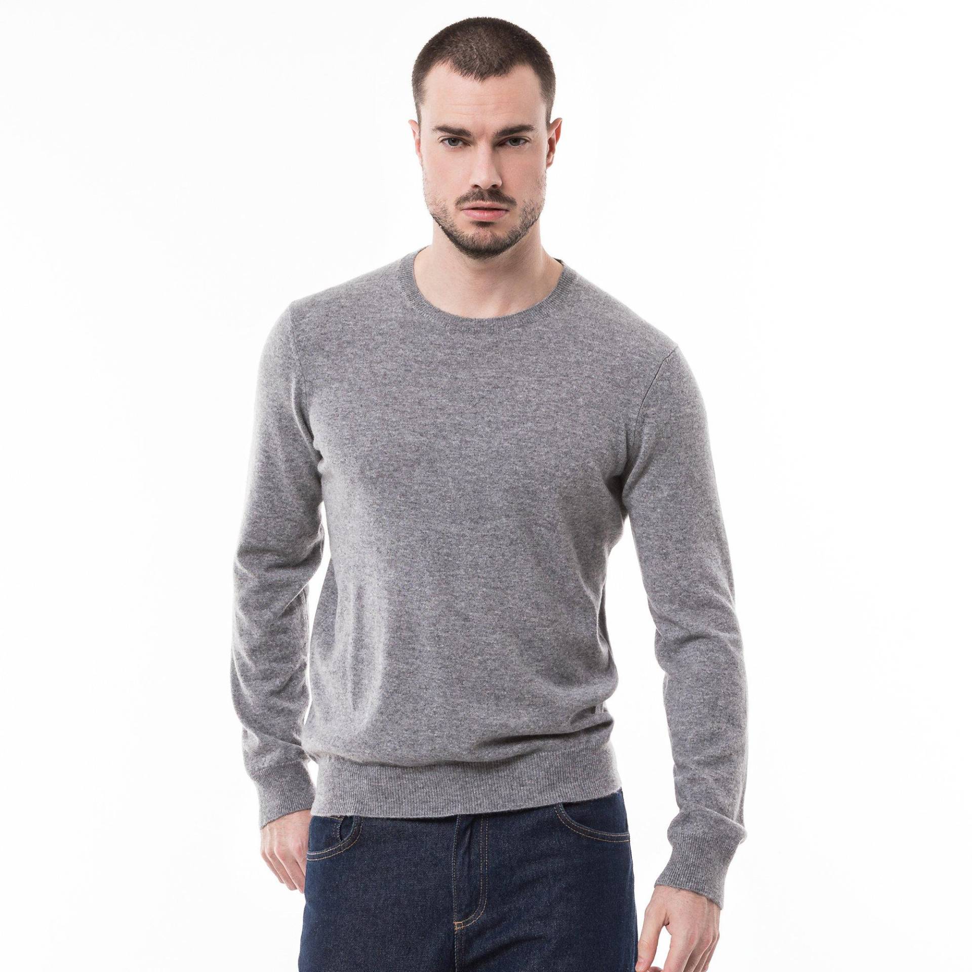 Cashmere-pullover, Rundhals Herren Grau Melange M von Manor Man