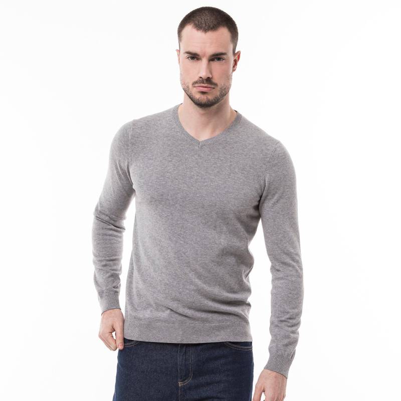 Pullover, Classic Fit, Langarm Herren Grau Melange M von Manor Man