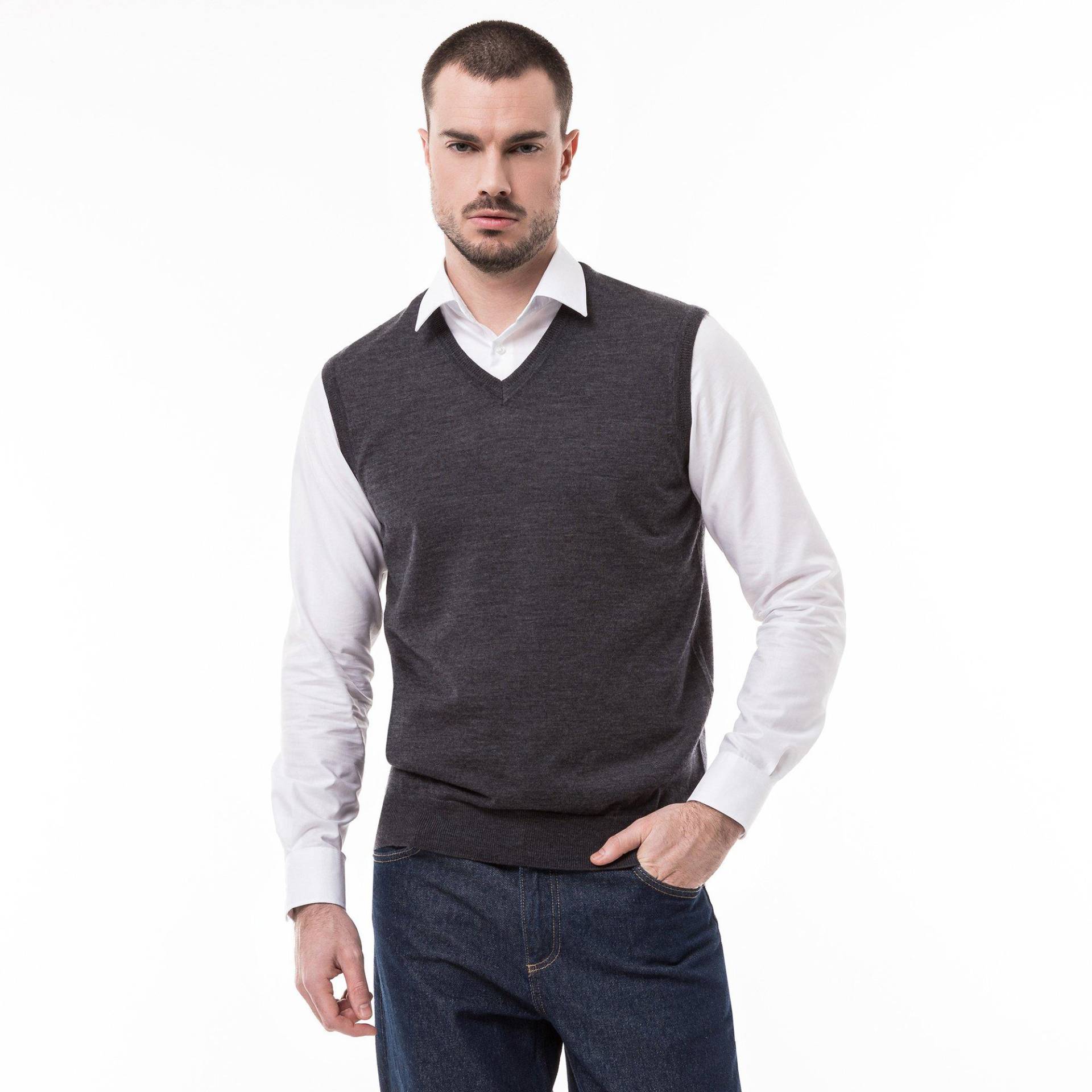 Pullover, Classic Fit, Ohne Arm Herren Dunkelgrau M von Manor Man