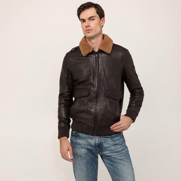 Lederblouson Herren Dunkelbraun 48 von Manor Man