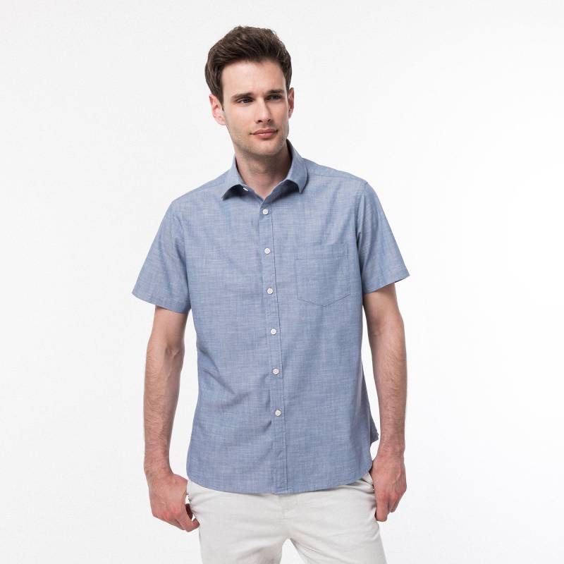 Hemd, Modern Fit, Kurzarm Herren Indigo L von Manor Man