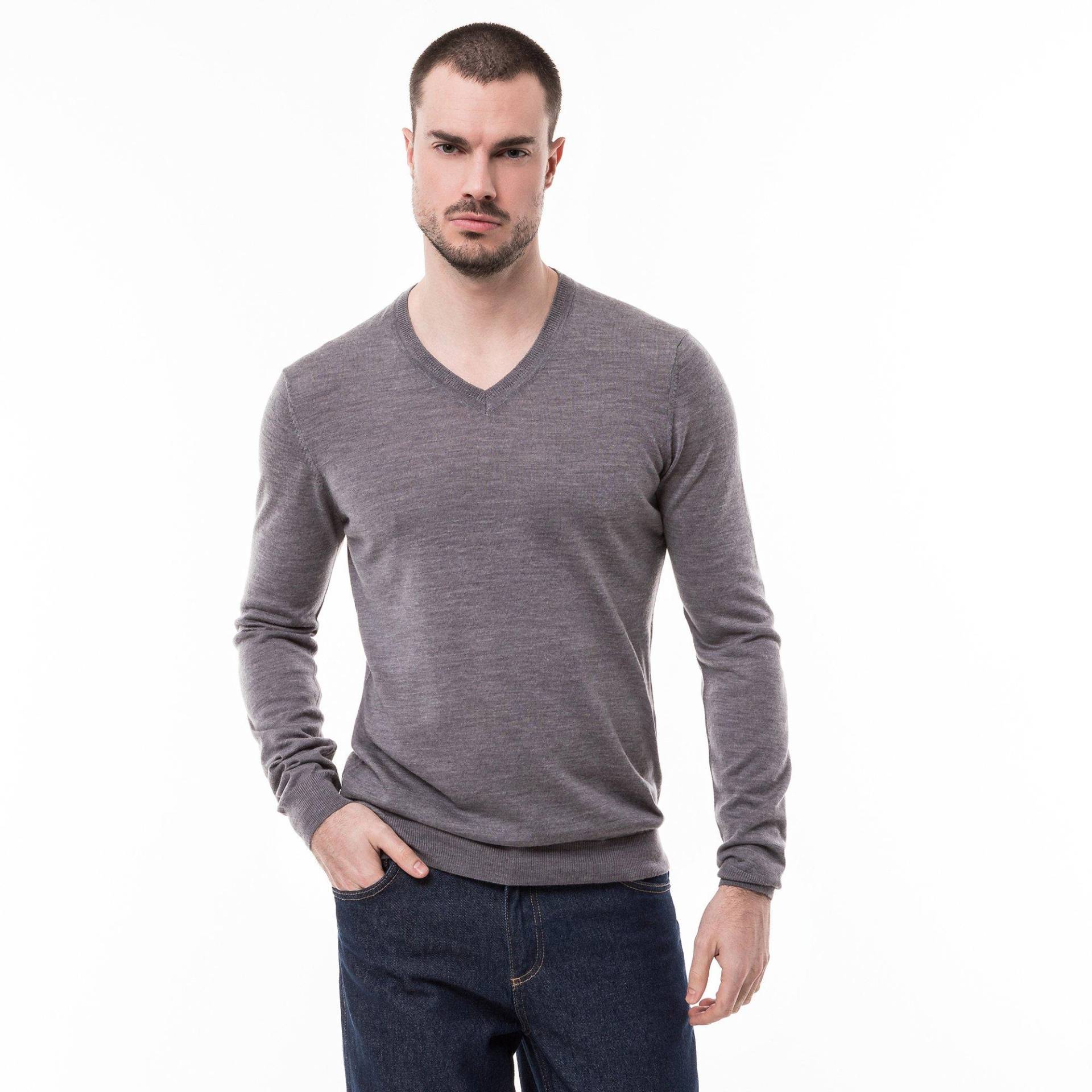 Pullover, Classic Fit, Langarm Herren Grau Melange S von Manor Man