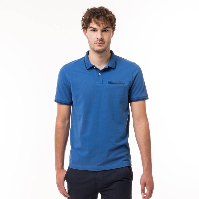 Poloshirt, Kurzarm Herren Blau L von Manor Man