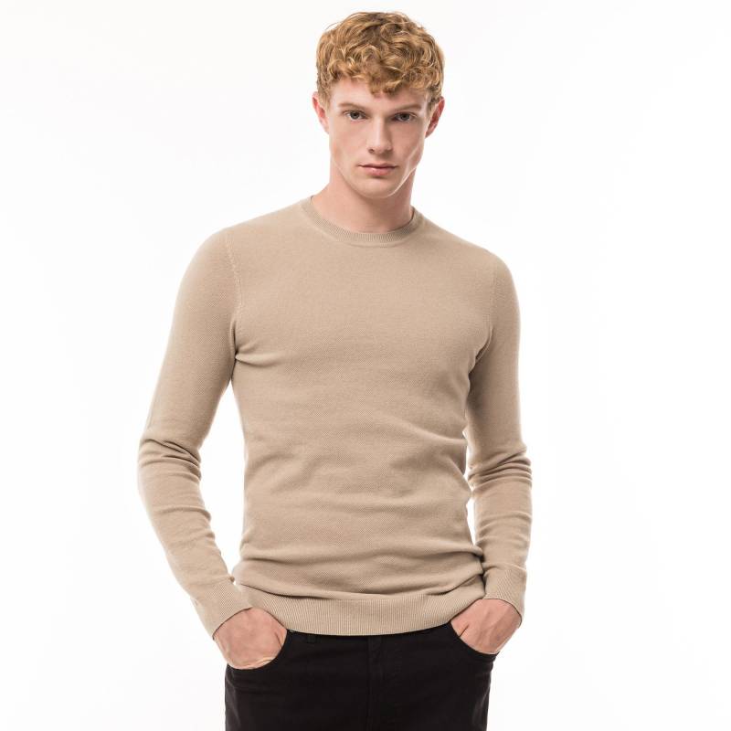 Pullover, Rundhals Herren Beige L von Manor Man