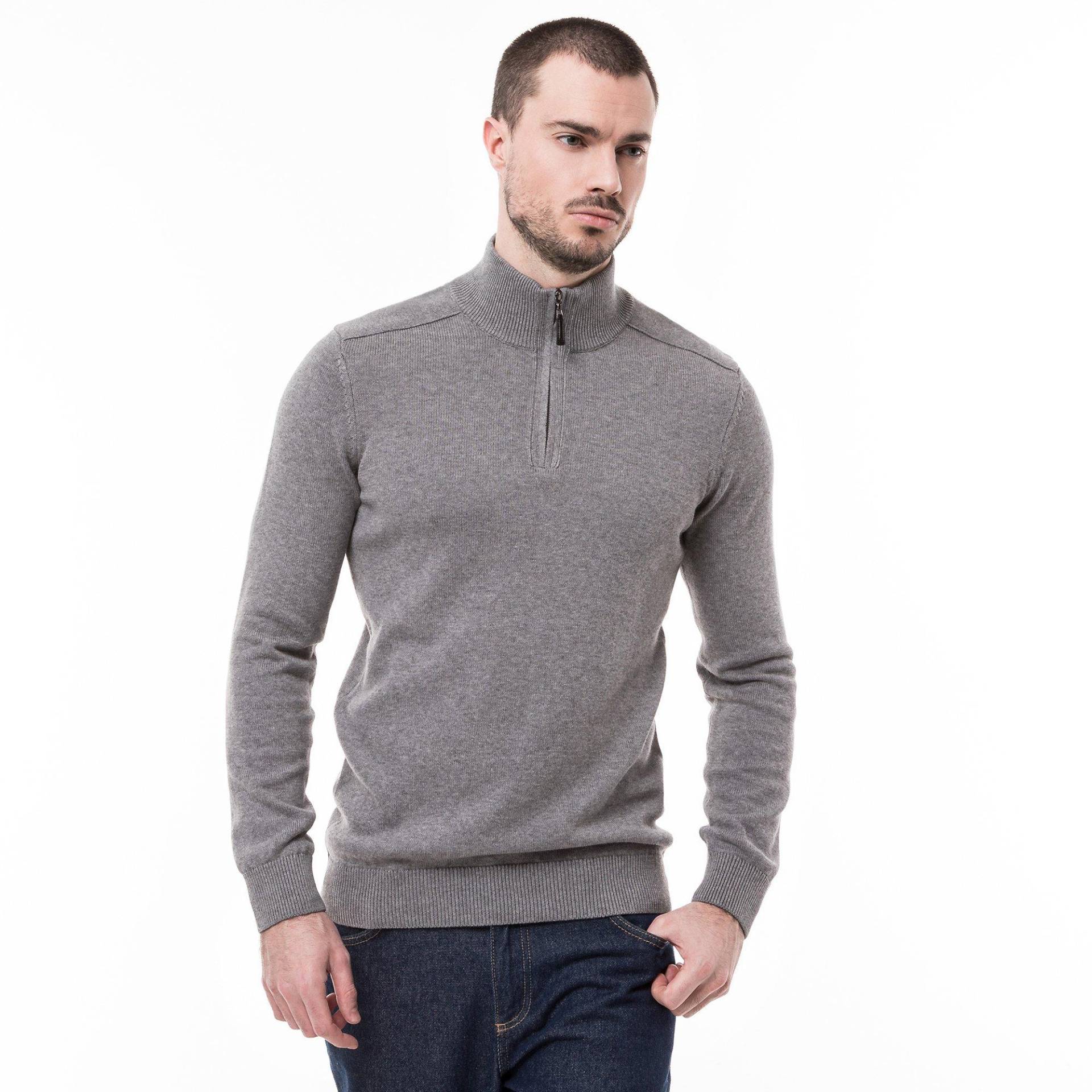 Pullover, Stehkragen, Half-zip Herren Grau Melange L von Manor Man