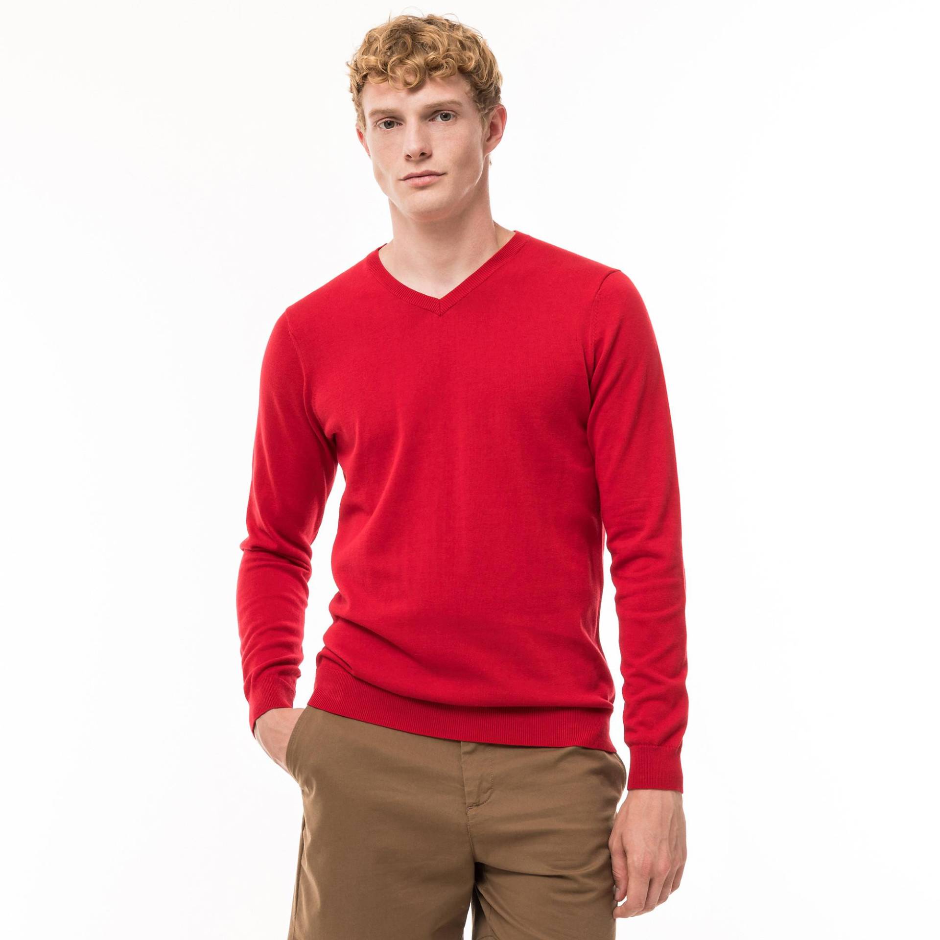 Pullover, V-neck Herren Rot L von Manor Man