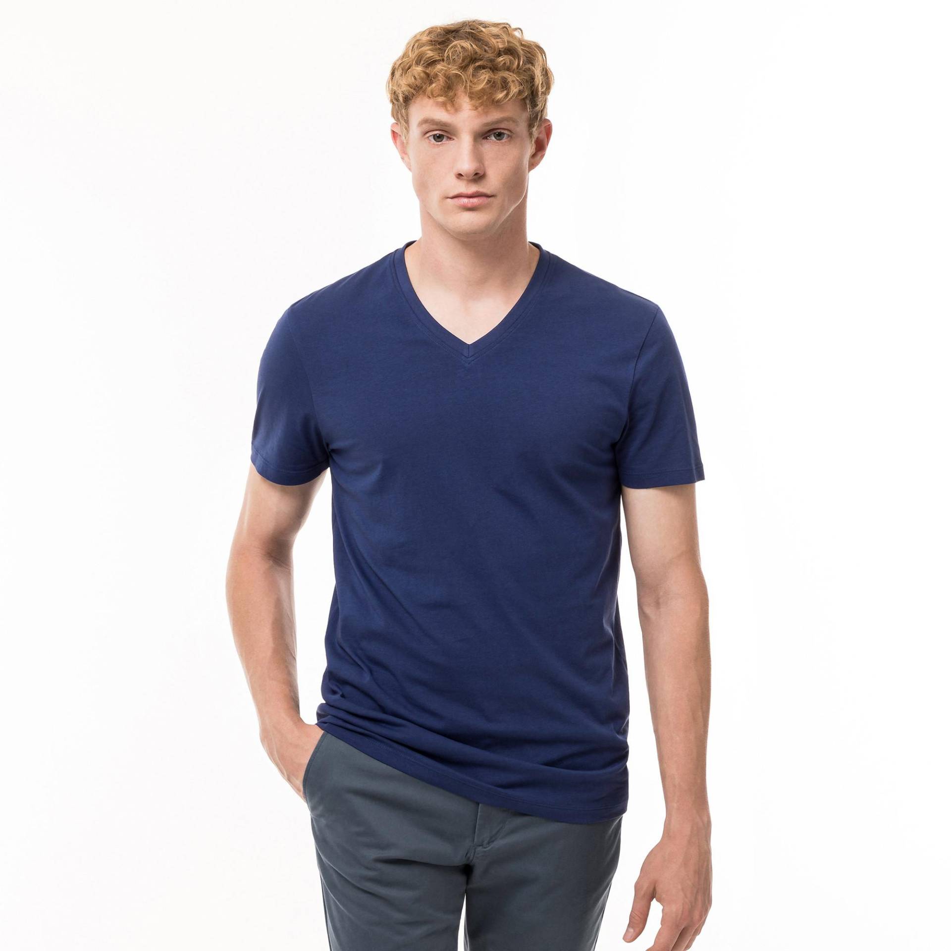 T-shirt, V-neck, Kurzarm Herren Blau L von Manor Man