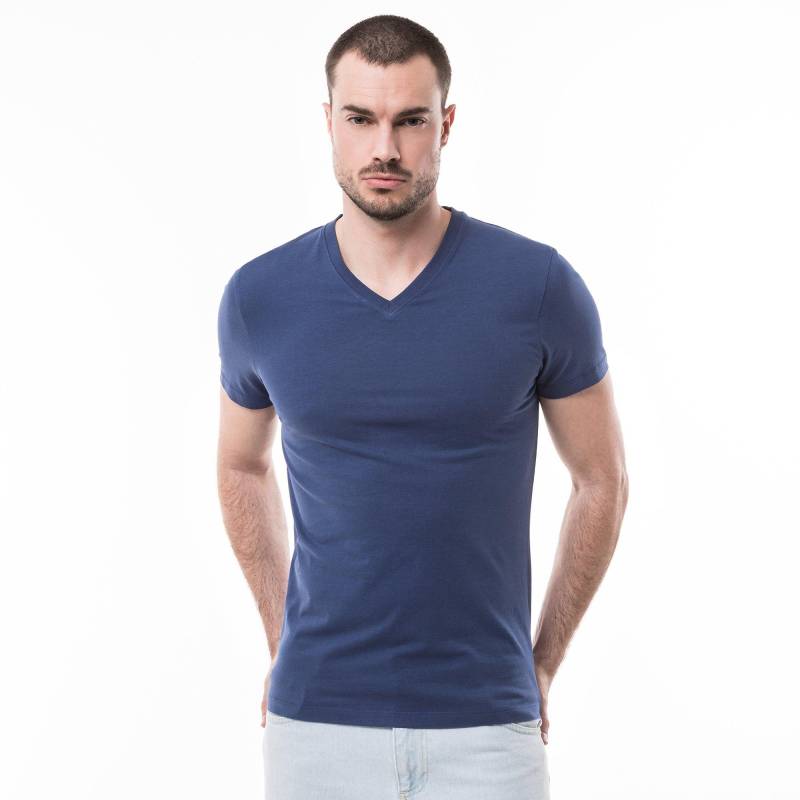 T-shirt, V-neck, Kurzarm Herren Blau S von Manor Man