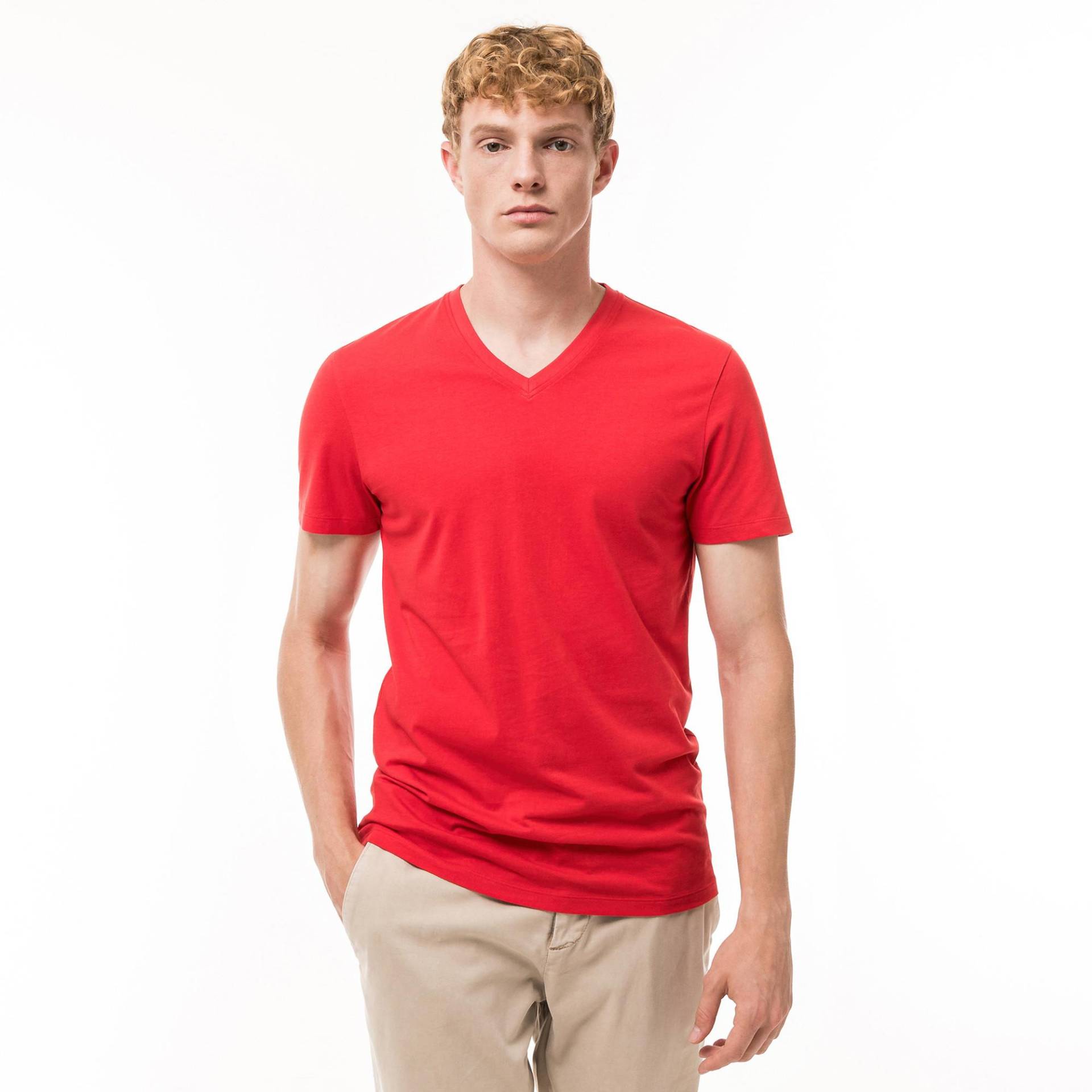 T-shirt, V-neck, Kurzarm Herren Rot L von Manor Man