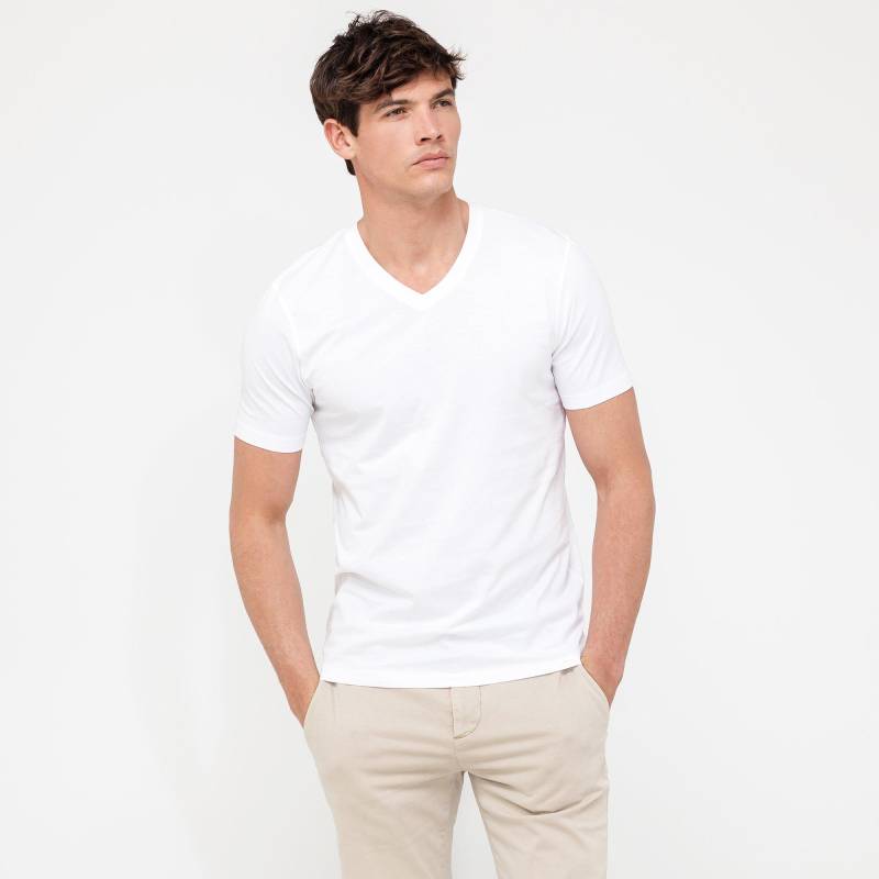 T-shirt, V-neck Herren Weiss L von Manor Man