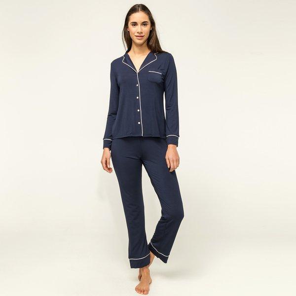 Pyjama Set, Lang Damen Marine XL von Manor Woman