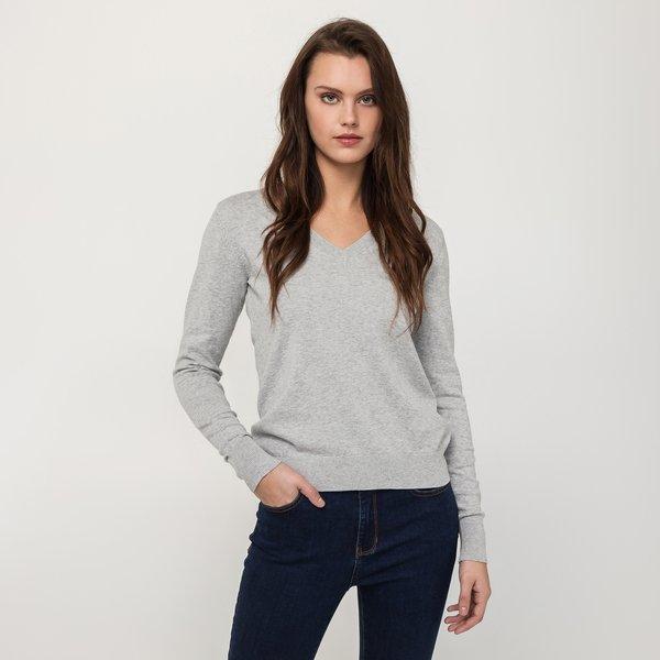 Pullover, V-neck, Langarm Damen Grau Melange S von Manor Woman