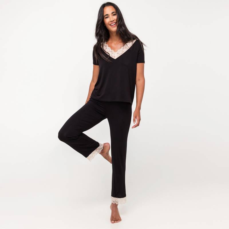 Pyjama Oberteil, Kurzarm Damen Black L von Manor Woman