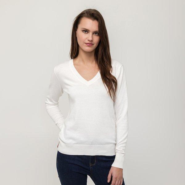 Pullover, V-neck, Langarm Damen Ecru L von Manor Woman