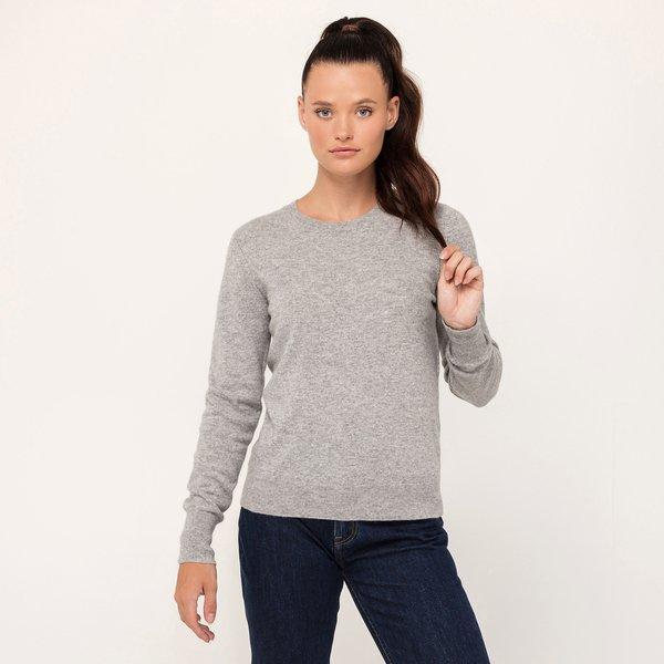 Bio-cashmere Pullover, Rundhals Damen Grau Melange L von Manor Woman