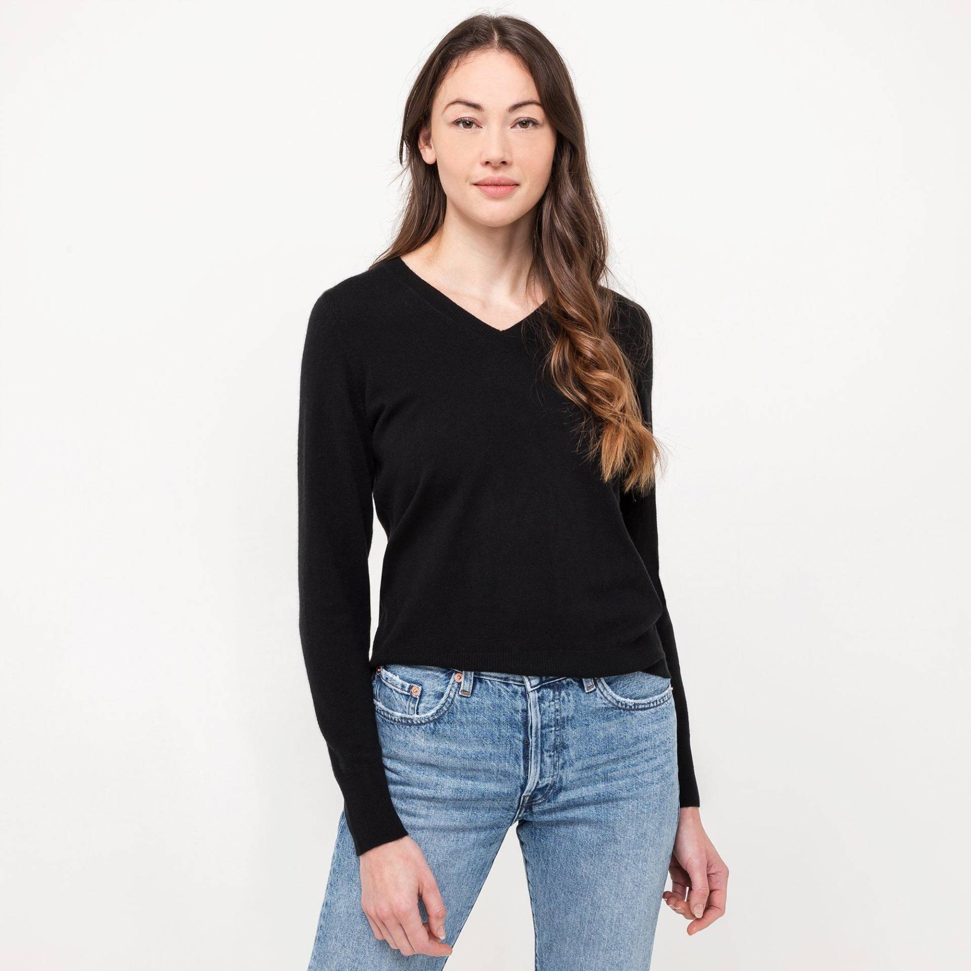 Bio-cashmere Pullover, V-neck Damen Black L von Manor Woman