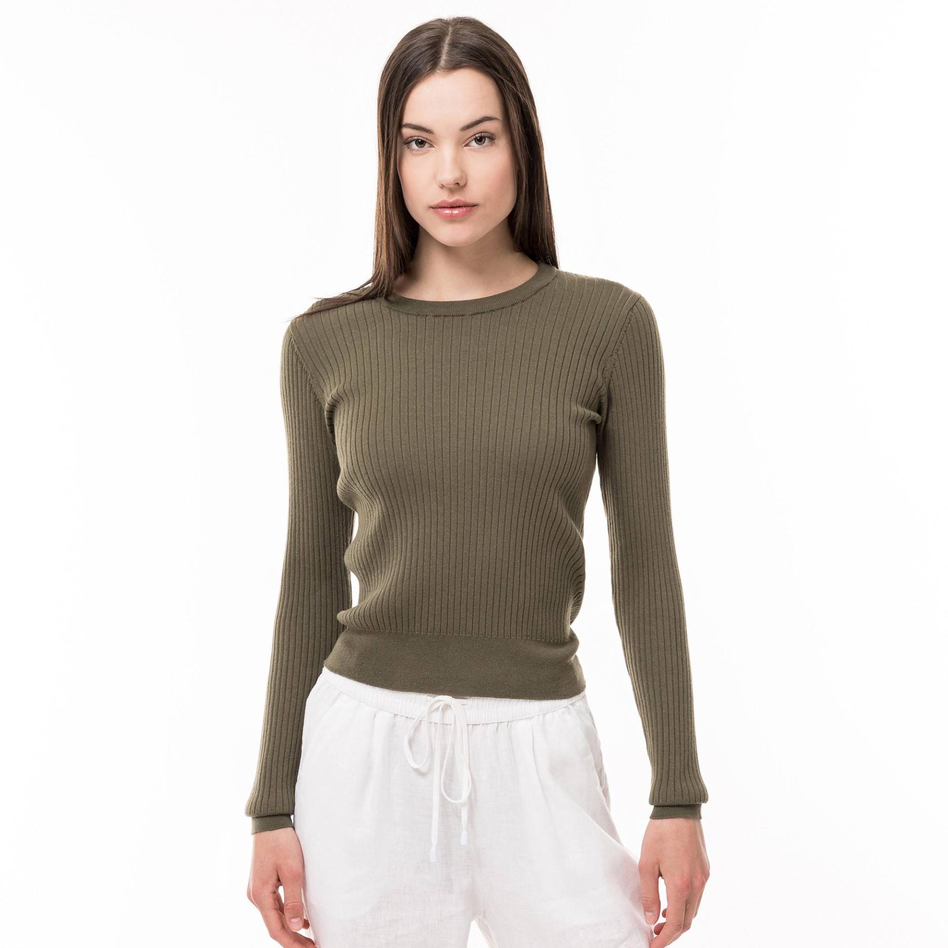 Pullover, Rundhals, Langarm Damen Militärgrün XS von Manor Woman