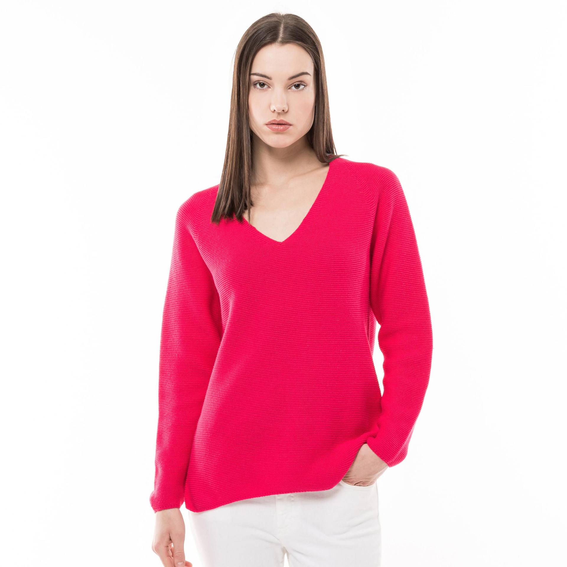 Pullover, V-neck, Langarm Damen Fuchsia M von Manor Woman