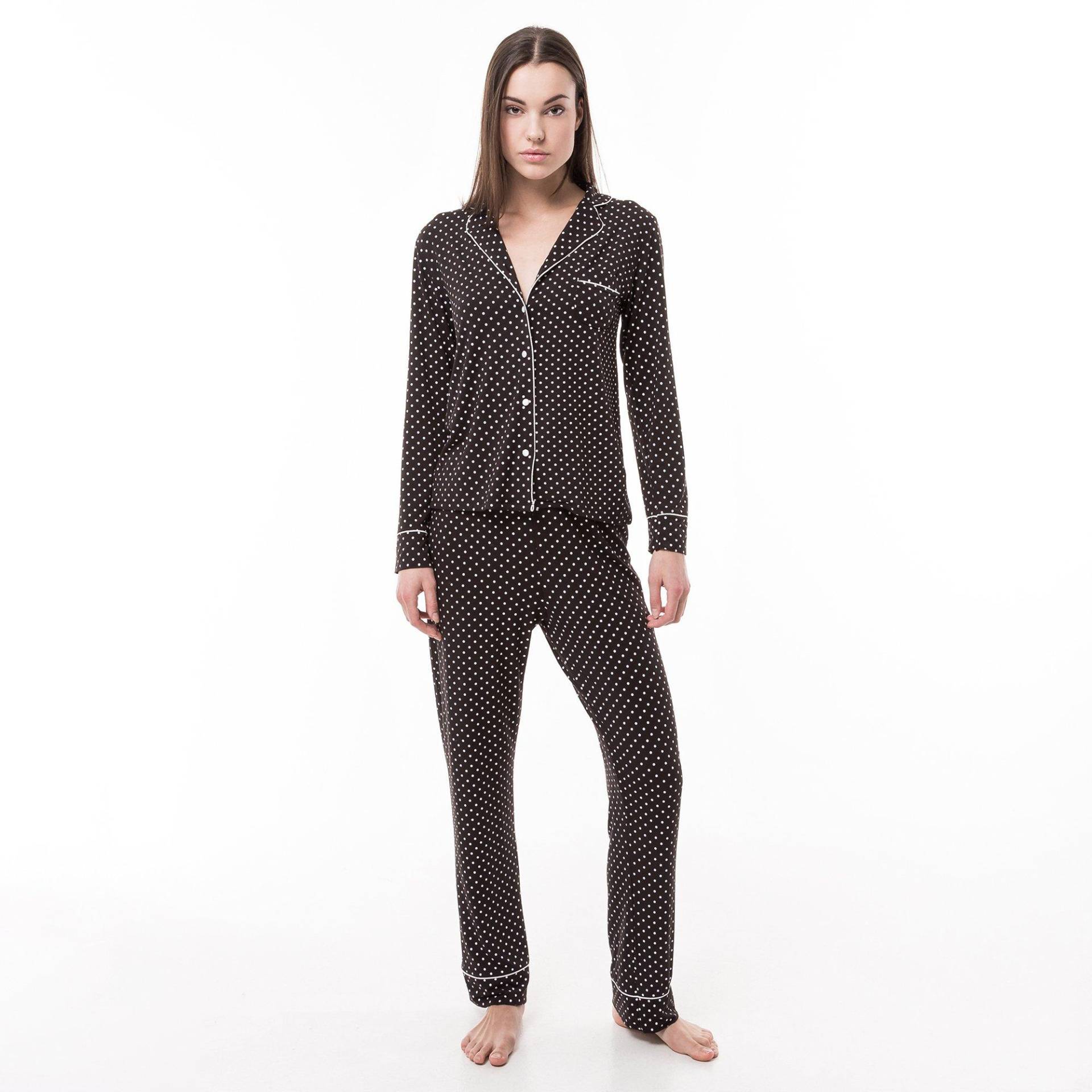 Pyjama-set Lang, Langarm Damen Black M von Manor Woman