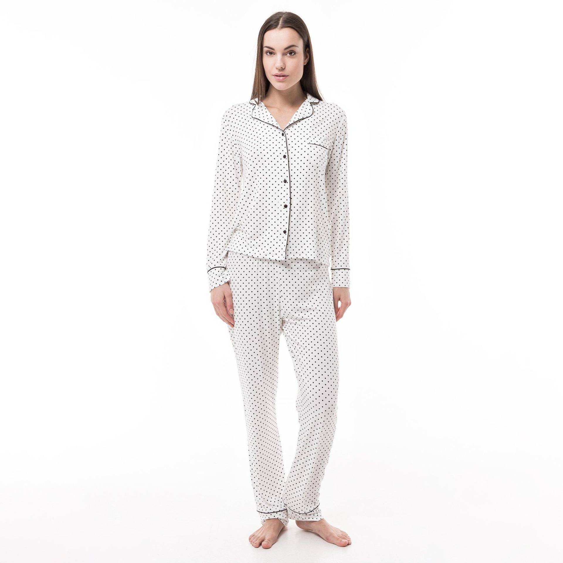 Pyjama-set Lang, Langarm Damen Weiss M von Manor Woman