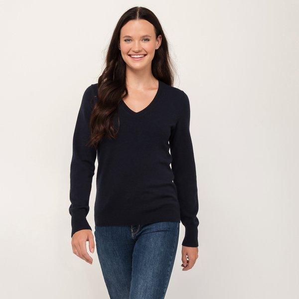 Bio-cashmere Pullover, V-neck Damen Marine XS von Manor Woman