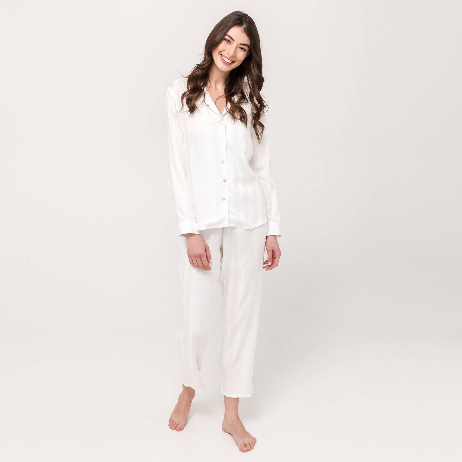 Pyjama Oberteil, Langarm Damen Ecru XS von Manor Woman