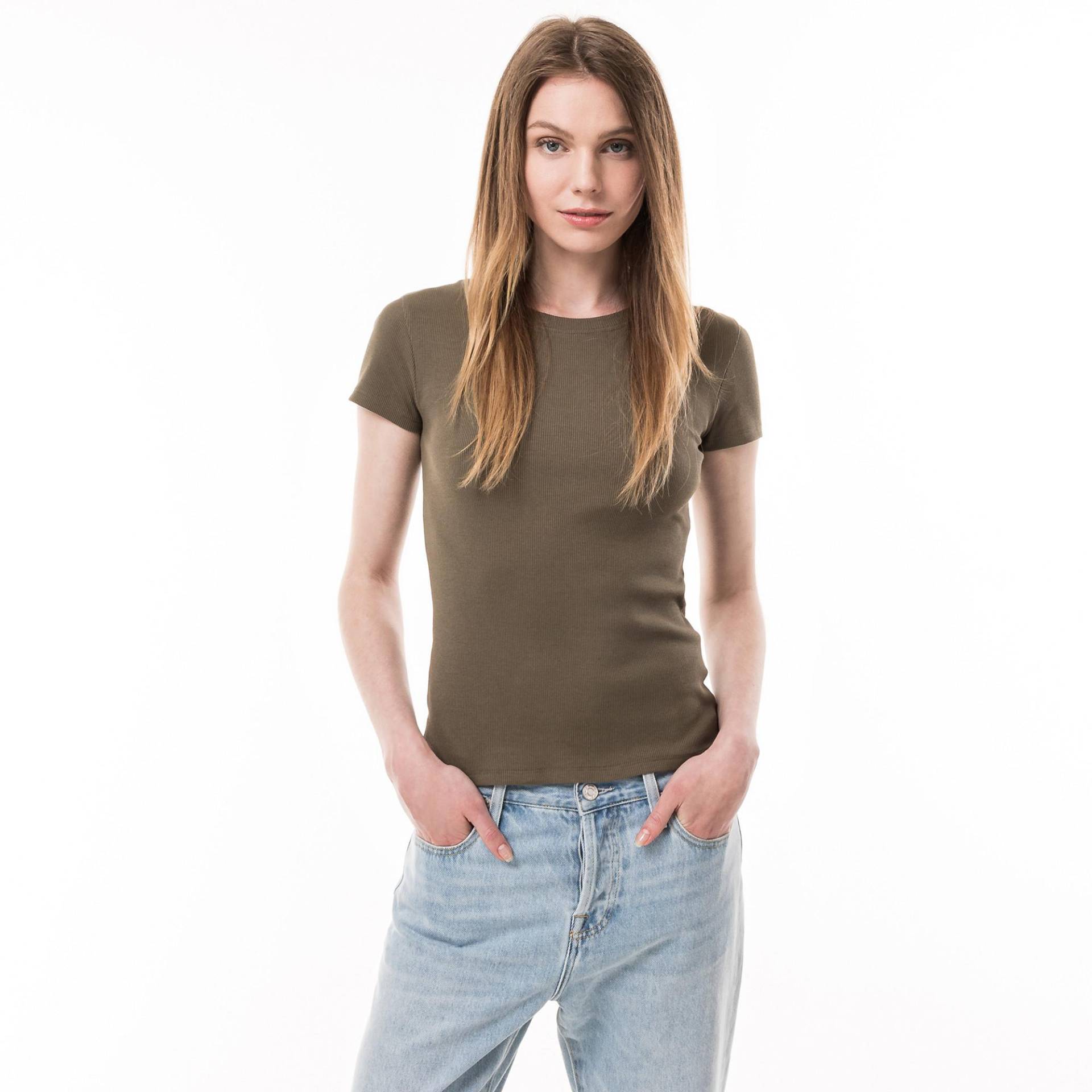 T-shirt, Kurzarm Damen Militärgrün L von Manor Woman