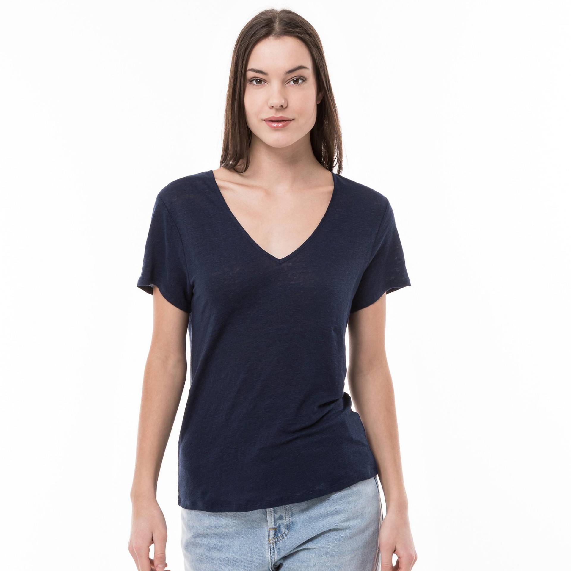 Manor Woman - T-Shirt, V-Neck, kurzarm, für Damen, Marine, Größe M von Manor Woman