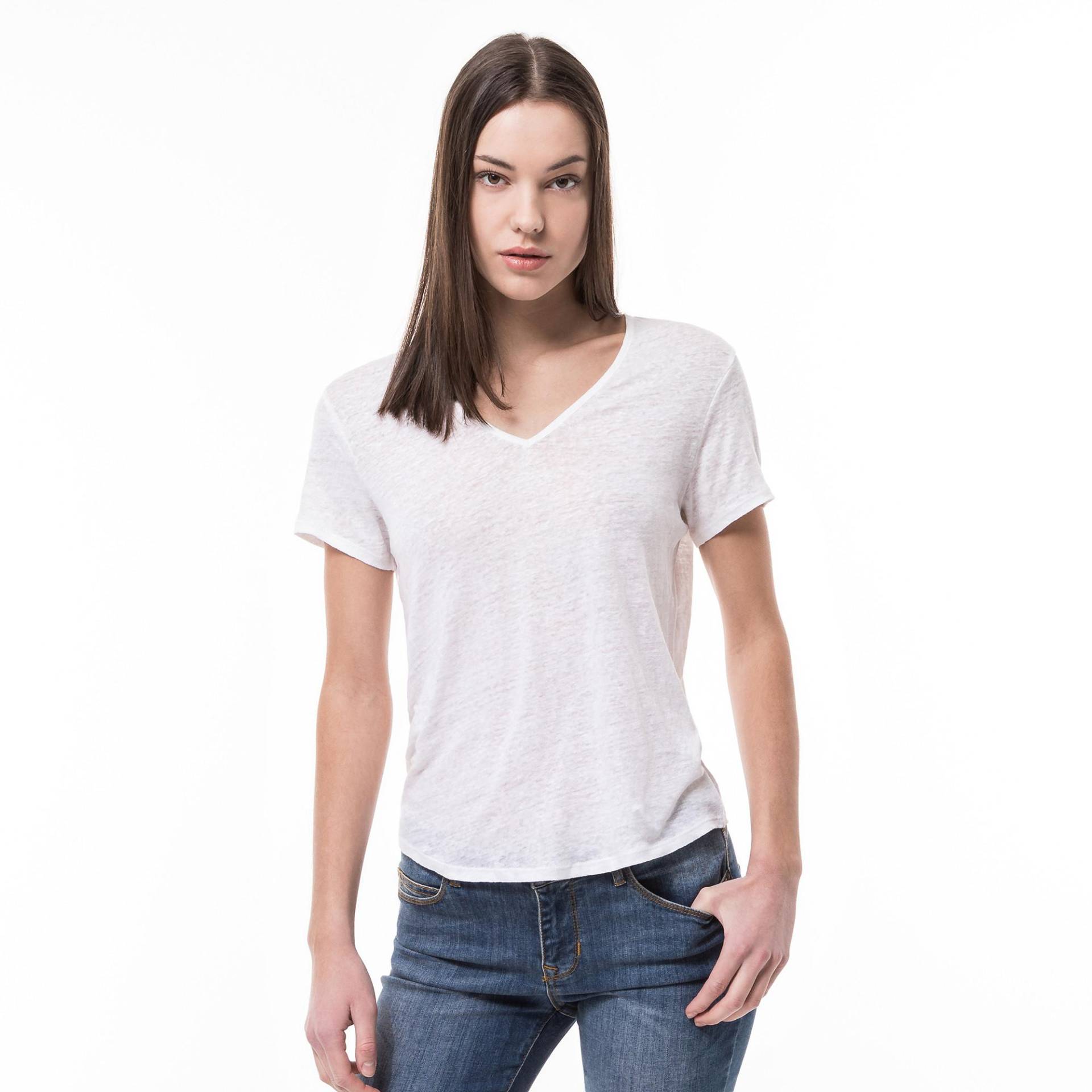 T-shirt, V-neck, Kurzarm Damen Weiss L von Manor Woman