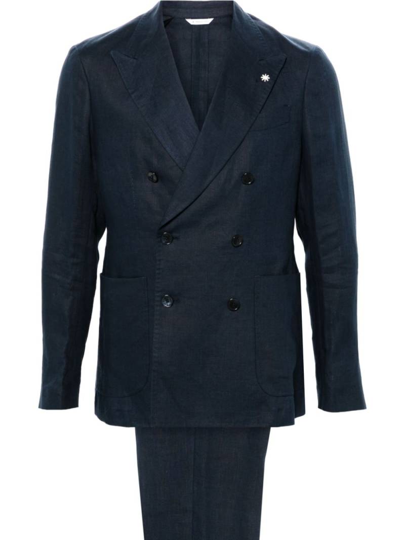 Manuel Ritz double-breasted linen suit - Blue von Manuel Ritz