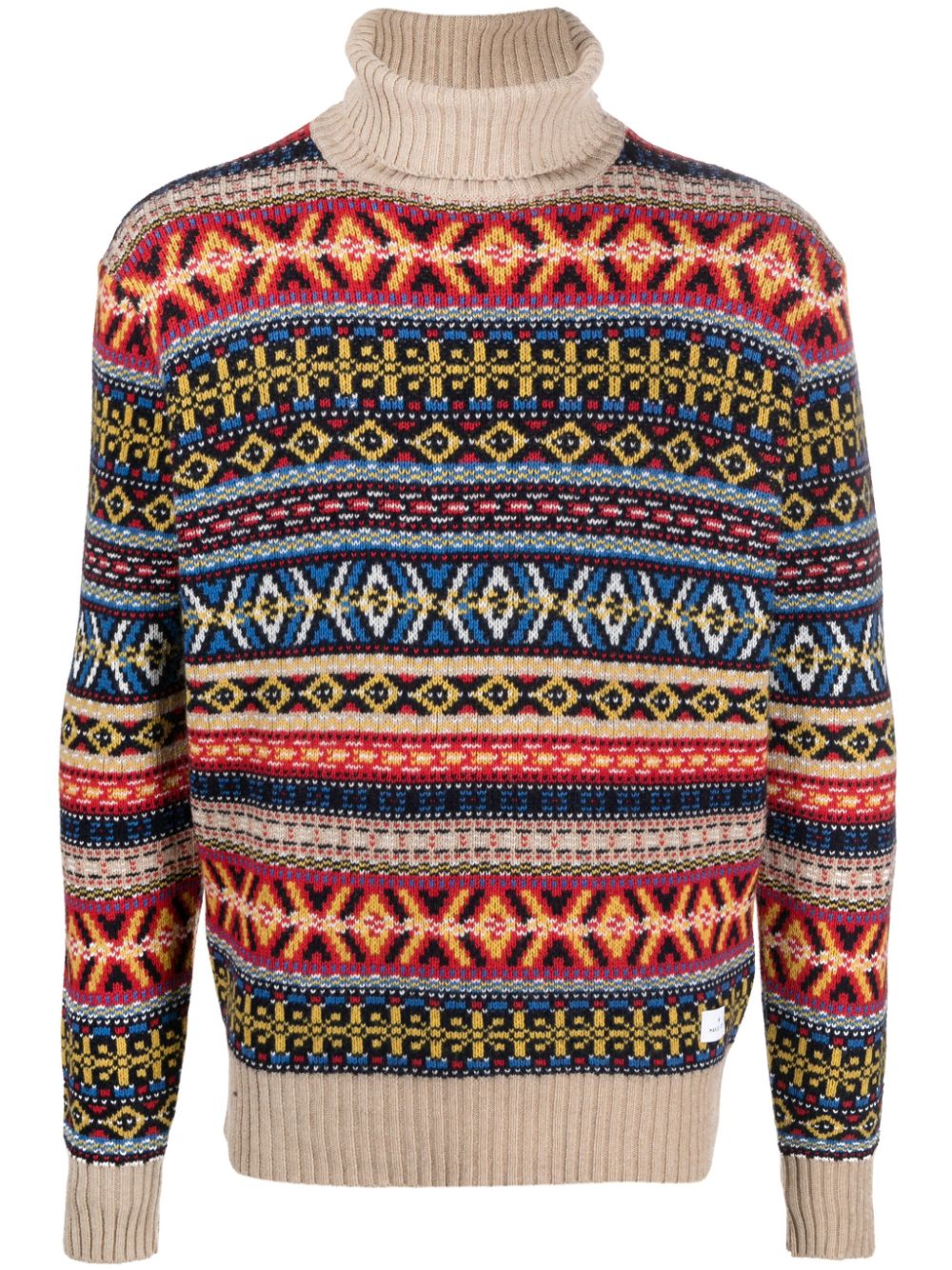 Manuel Ritz logo-patch fair isle intarsia-knit jumper - Neutrals von Manuel Ritz