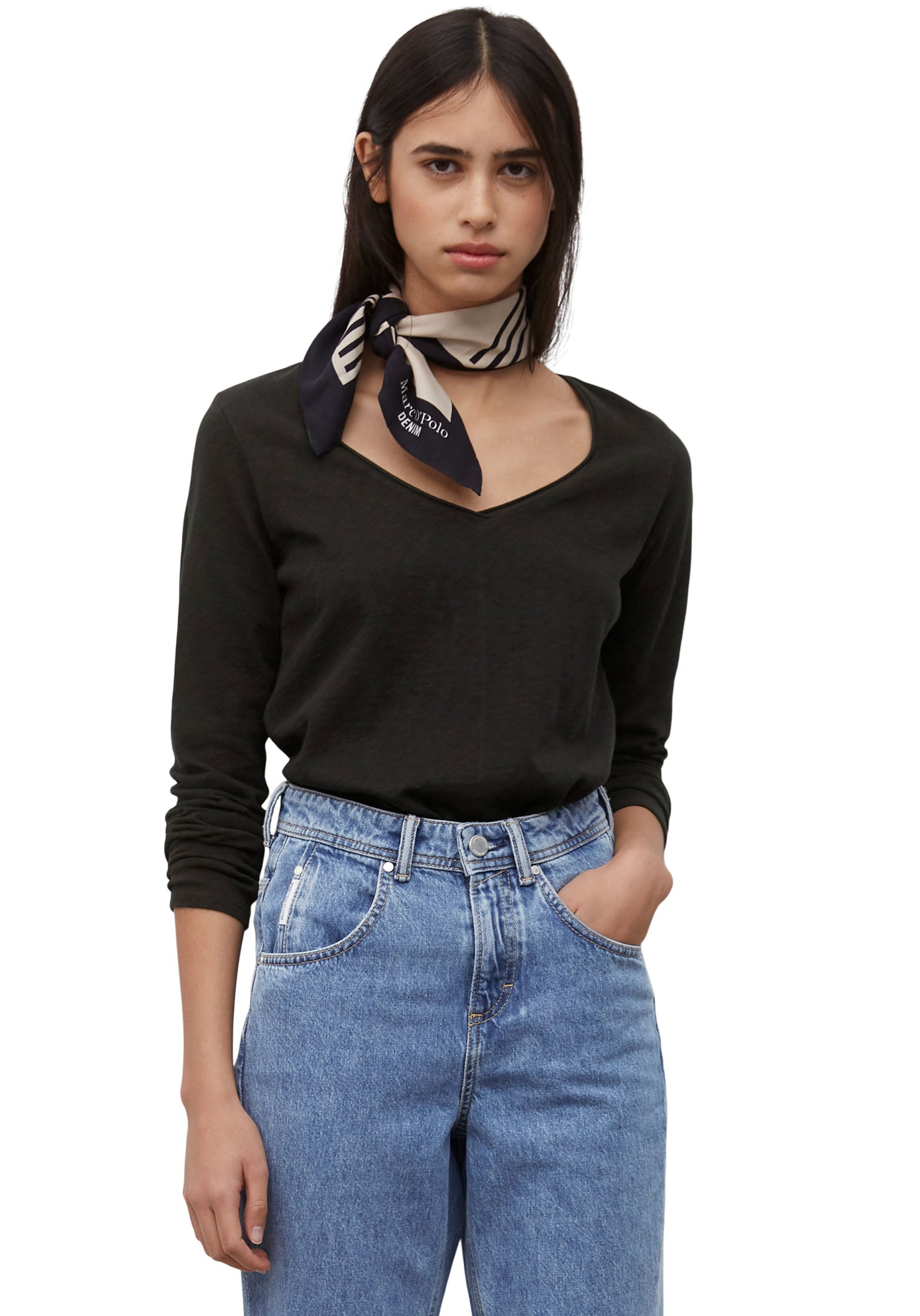 Marc O'Polo DENIM Langarmshirt, mit Rollkante am V-Ausschnitt Marc O'Polo DENIM Langarmshirt, mit Rollkante am V-Ausschnitt von Marc O'Polo DENIM