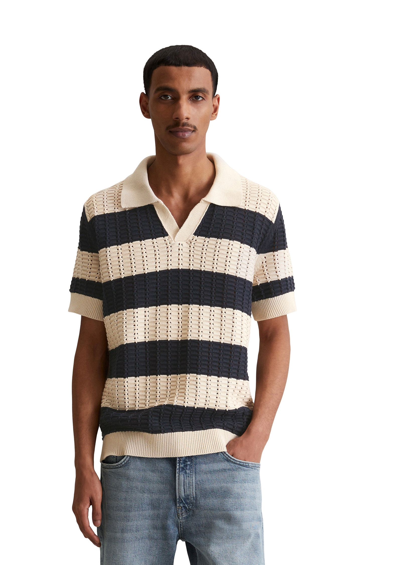 Marc O'Polo DENIM Poloshirt, markantes Loch-Strickmuster von Marc O'Polo DENIM