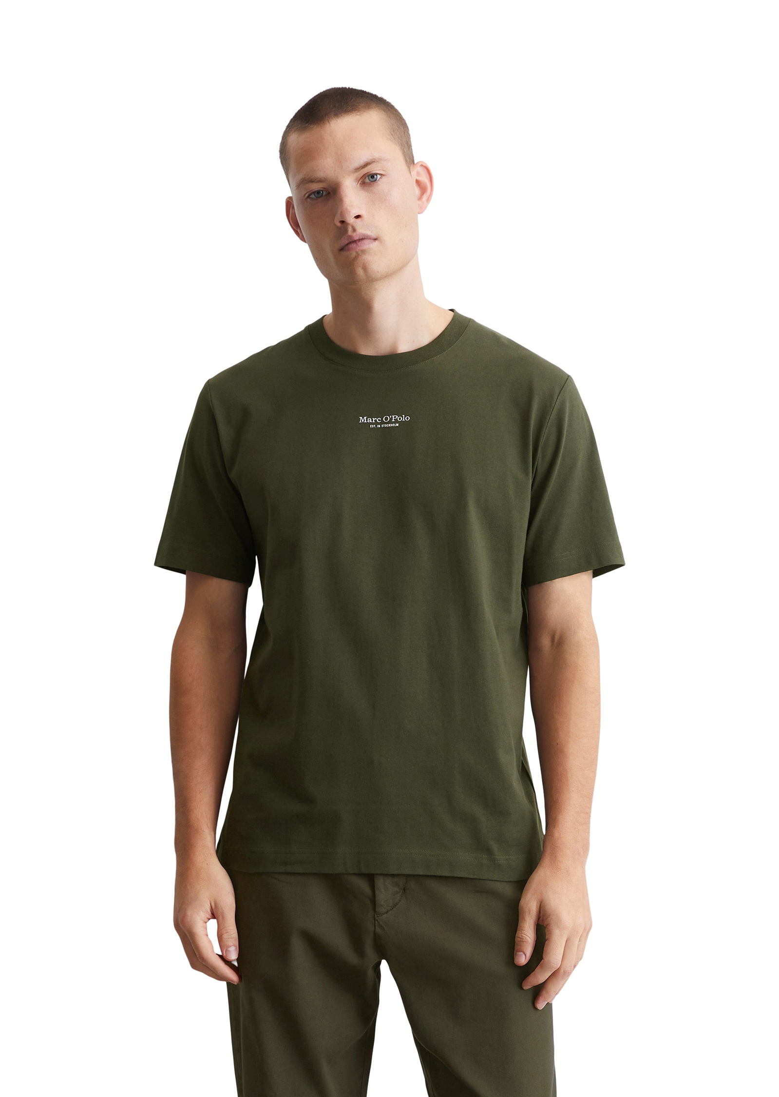 Marc O'Polo T-Shirt, ein kleines, dezentes Logo in Kontrastfarbe ziert die Brust Marc O'Polo T-Shirt, ein kleines, dezentes Logo in Kontrastfarbe ziert die Brust von Marc O'Polo