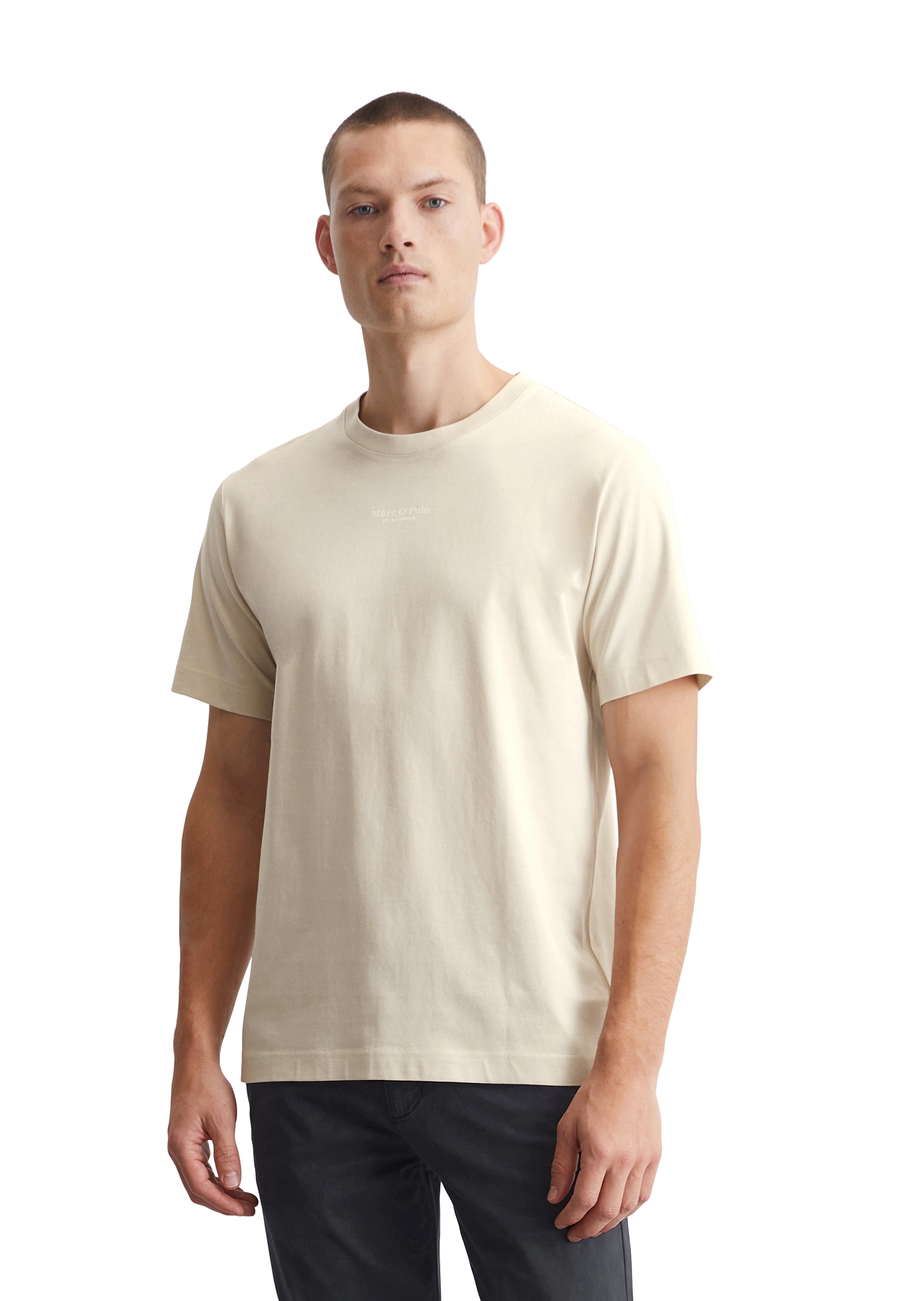Marc O'Polo T-Shirt, ein kleines, dezentes Logo in Kontrastfarbe ziert die Brust Marc O'Polo T-Shirt, ein kleines, dezentes Logo in Kontrastfarbe ziert die Brust von Marc O'Polo