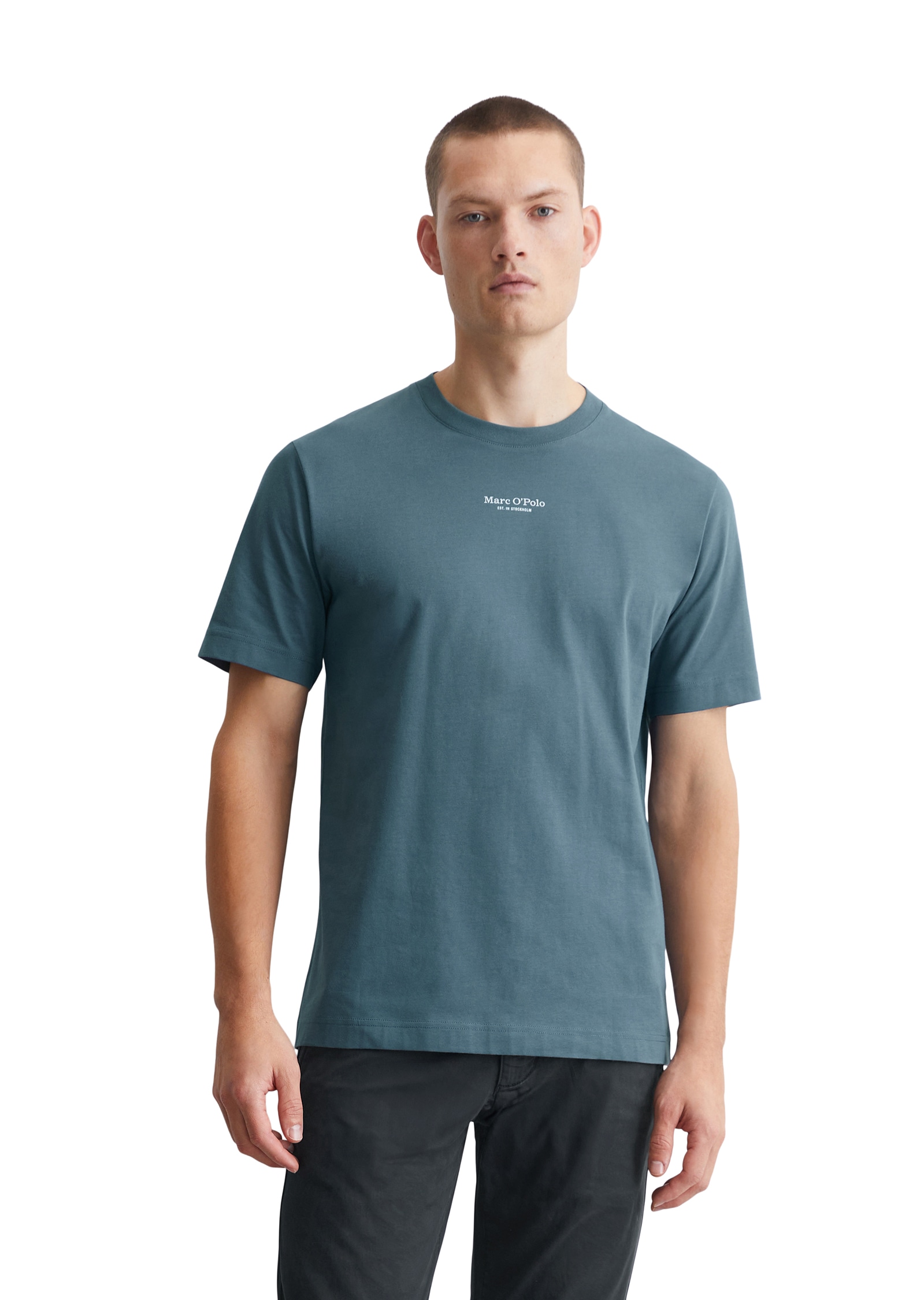 Marc O'Polo T-Shirt, ein kleines, dezentes Logo in Kontrastfarbe ziert die Brust Marc O'Polo T-Shirt, ein kleines, dezentes Logo in Kontrastfarbe ziert die Brust von Marc O'Polo