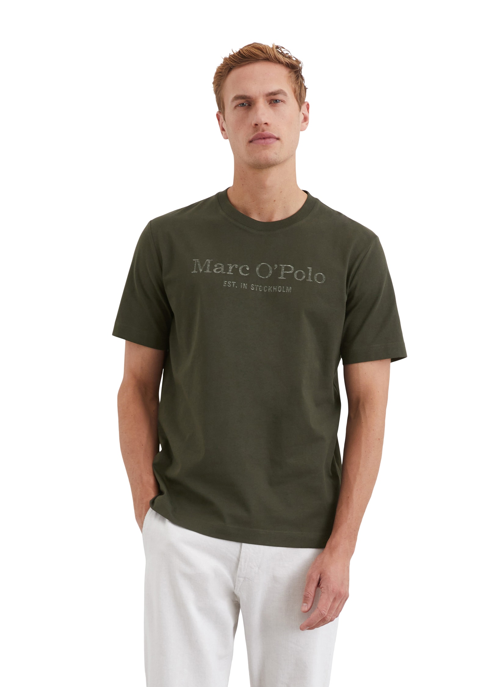 Marc O'Polo T-Shirt, mit tonigem Label-Print vorne Marc O'Polo T-Shirt, mit tonigem Label-Print vorne von Marc O'Polo