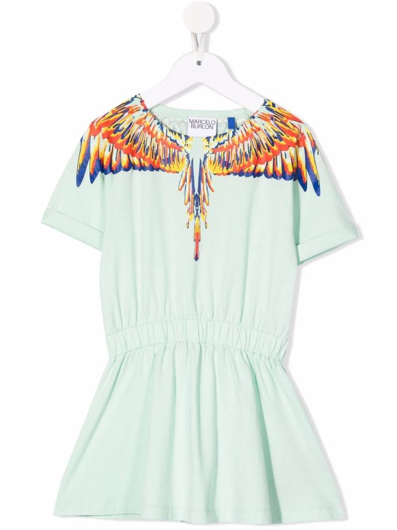 Marcelo Burlon County Of Milan Kids Wings-print elasticated waistband dress - Green von Marcelo Burlon County Of Milan Kids