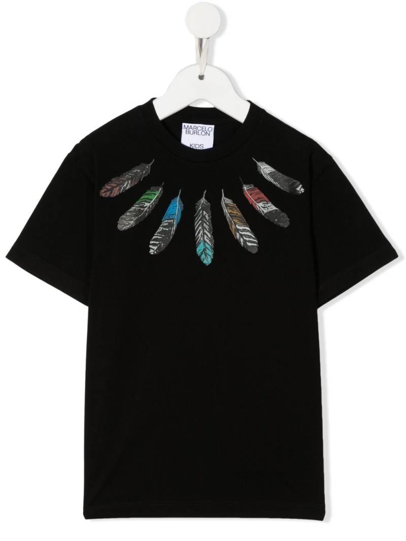 Marcelo Burlon County Of Milan Kids feather-print short-sleeve T-shirt - Black von Marcelo Burlon County Of Milan Kids